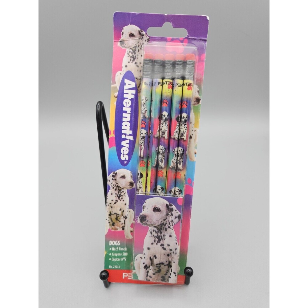Vintage Pentech Alternatives Neon Rainbow Dalmatian Puppy Pencils NOS